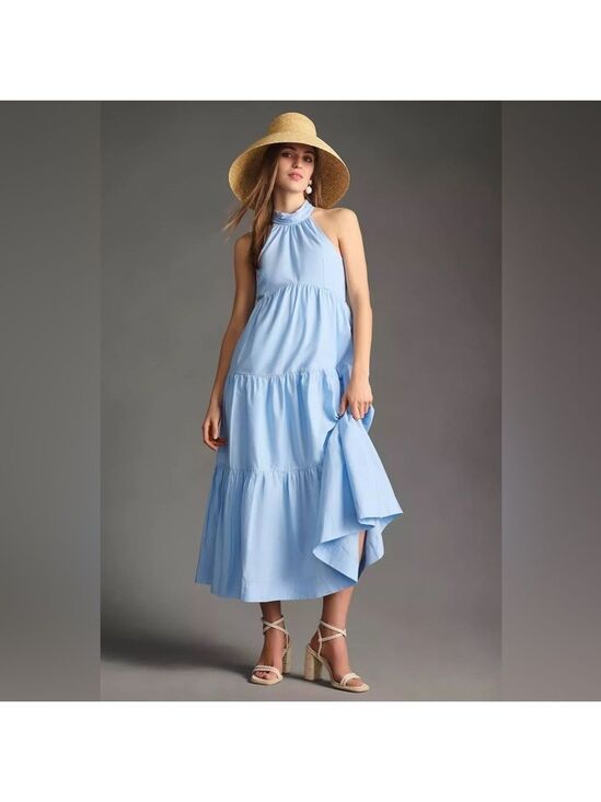 Maeve Dresses & Skirts - Maeve by Anthropologie Women’s Tiered Halter Midi Dress Light Blue Sleeveless 8